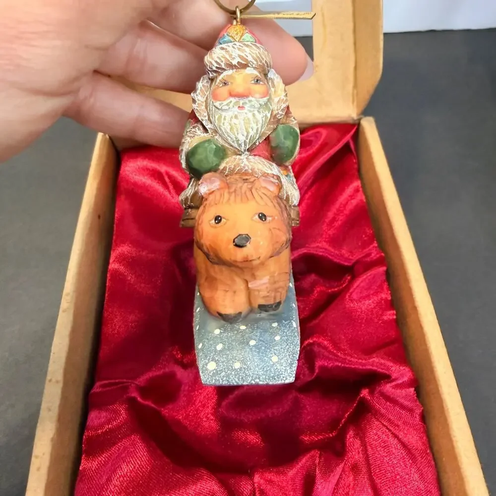 G. DeBrekht Christmas Ornaments Lot of 3 Boxed Santa Bear Snowman Folk Art